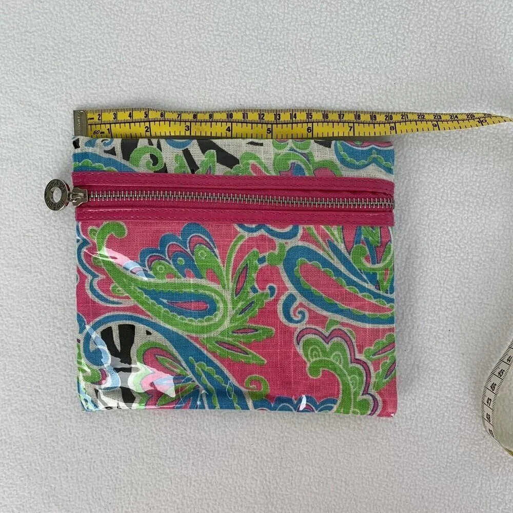 Mud Pie Waterproof Zip Case Pouch Makeup Bag Pink Green Blue Paisley 7” x 8”